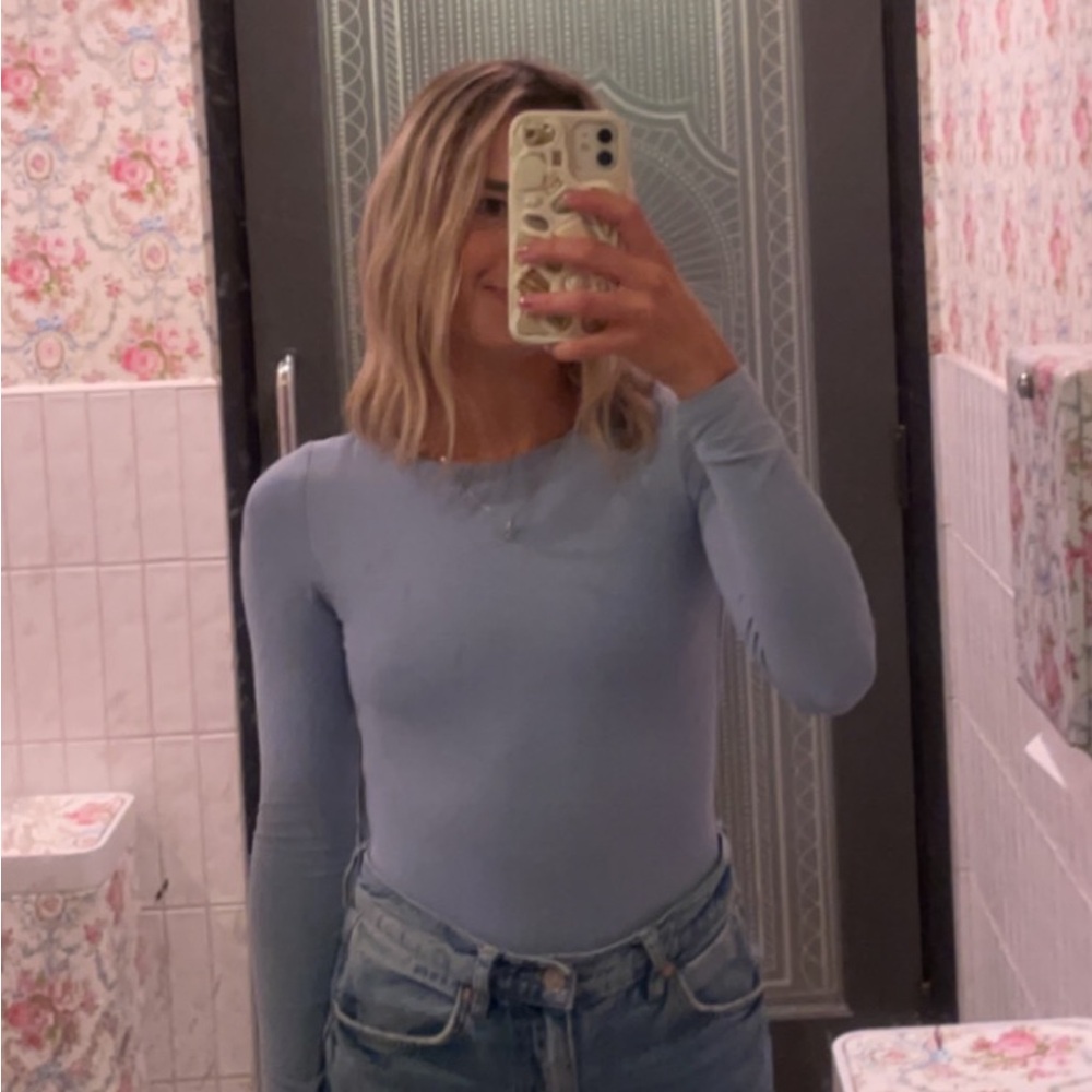 Aritzia Long-Sleeve Bodysuit in Light Blue